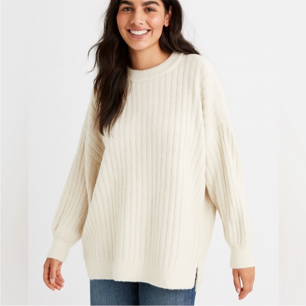 Aerie Cream Ribbed Women's Sweater - Picture 1 of 2